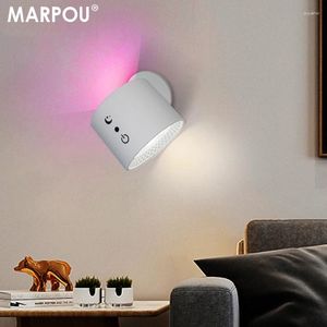 Настенные лампы Marpou Светодиодная лампа RGB Touch Control IR Remote 360 ​​вращающийся USB -пополнение