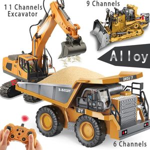 Mini Ekskavatör Çocuk Döküm RC Kamyonları Erkek Mühendislik Aracı İçin Elektrikli Araba Oyuncak Çocuk Uzaktan Kumanda Buldozer Forklift Vinç 240428