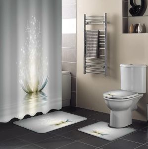 Vorhänge abstrakte Lotus Blume Duschvorhang Sets glühen blumig auf dem Wasserstoff Stoff Badezimmer Vorhang Nonslip Toilettendeckel und Badematte