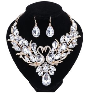 Nuovo Fashion Luxury Multicolor Crystal Crystal Double Swan Dichiarazione Orecchino per i set di gioielli per matrimoni da donna 6758875