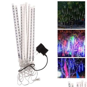 LED String Meteor Duş Dize Lamba Güneş Powered 8pcs/Set Noel Işık Kar yağış şeritleri Yağmur Tüpü 30 50 8cm Tüpler AB UK AU PL DHWSC