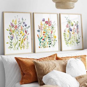 Orful Wildflowers Suluboya Çiçek Posterleri Parlak Çiçek Baskı Bitki Duvar Sanat Tuval Boyama Oturma Odası Dekorasyon Resimleri J240505