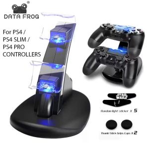 Joysticks Data Frog Denetleyici Şarj Cihazı PlayStation 4 için LED Çift USB Şarj Dock İstasyonu Dualshock 4/PS4 Slim Pro Oyun Denetleyicisi