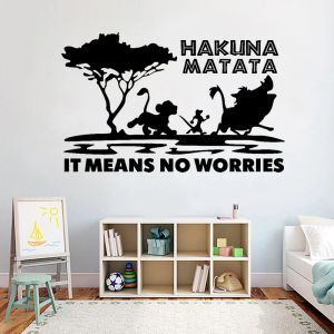 Çıkartmalar Karikatür Aslan Duvar Sticker Hakuna Matata Endişelenmediği anlamına gelir.