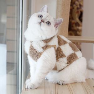 Evler Şık Ekose Polar Kedi Giysileri Kedi Ceket Jack Sevimli Ayı Yelek Küçük Köpekler Giyim Evcil Hayvan Kıyafetleri Kış Kedi Kostüm