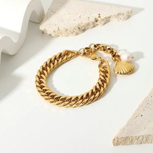 Braccialetti di perle in acqua dolce in acciaio inossidabile oro 18K per donne braccialetti a catena cubana a doppia catena di gioielli festeggiati 240507