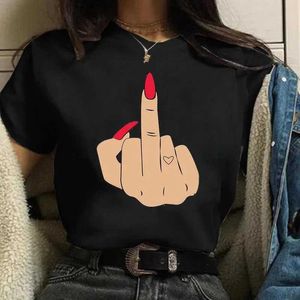 Erkek Tişörtler Kadın Tişörtleri Moda Yeni Çizgi Farklı Parmak Çivi Sevimli Baskılı Üst Tshirt Kadın Tişört Bayanlar T-Shirts T240506