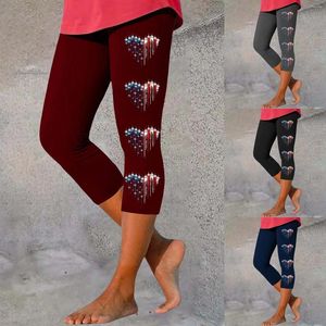 Женские брюки модные повседневные флаг Дня независимости Печать с высокой эластичной капри леггинсами