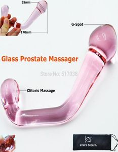 W1031 Pink Pyrex Glass G Spot Dildo Penis Crystal предстательной железы Массажер анальный яблочный штепсец для взрослых продуктов мастурбации для женщин 4736196