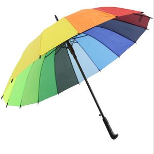 Otomatik Gökkuşağı Şemsiyesi 16K Yağmur Geçirmez Rüzgar Geçirmez Uzun Saplamalı Şemsiyeler Su Geçirmez Düz Kutup Hediye Şemsiyesi Toptan Spot Ürünleri