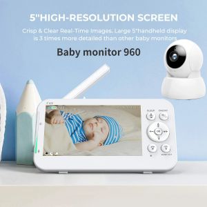 960 Baby Monitor Gözetim Güvenlik Kamerası, 5 inç ekran bebek monitörü, Otomatik Kızılötesi Nightvision, İki Yönlü Konuşma Yerleşik 6 Ninni