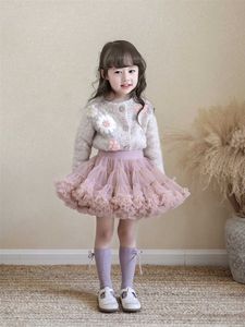 Tutu Kleid heiße Verkauf Mädchen Kinderkleidung Kleidung Tutu Halbrock Full Mesh Garn Weit Taille Ballett süße Prinzessin geschwollene Ballkleid Rock Khaki D240507