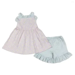 Наборы одежды оптовые малышки без рукавов цветочной розовой туникой детские пледа шорты для маленьких девочек цветочные наборы детей летние младенцы две части