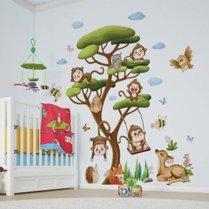 Çıkartmalar Yeni Büyük Orman Hayvan Duvar Sticker Maymun Ağacı Çıkartmaları Çocuklar İçin Bebek Kreş Oyun Odası Anaokulu Dekoru