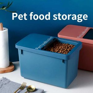 Caixas de armazenamento caixas caixa de armazenamento de alimentos para animais de estimação com vidro de medição adequado para cães gatos damprono 20l blue red grãos dispensador de cães suprimentos de cães selados q240506