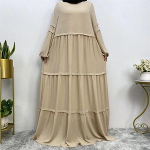 Etnik Giyim Şifon manşet kolları Müslüman Elbise Kadınlar Basit Uzun Kollu Gevşek Ladies Robes Orta Doğu Dubai Abayas Türkiye İslami