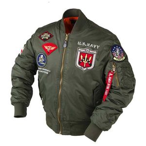 Jackets masculinos 2023 Winter Top Gun Bomber Flight Jacket à prova de vento resistente a água MA-1 Força Aérea Exército Vintage Pilot Motorcycle Aviator Varsity T240507