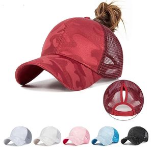 2024 Summer Camouflage Mesh Trucker Hat Cap Cap Capeau Femme Fashion Mysy Hair Bun Бейсболки для женщин 240426