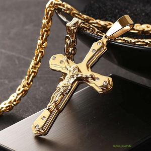 316L Edelstahl Männer Hip Hop Jewlery byzantinische Box Link Kette Halskette Kreuz Jesus Anhänger Gold plattiert Diamant Punk Accessoires