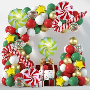 Parti Dekorasyonu Noel Balonlar Çelenk Kemer Kiti Kırmızı Beyaz Yeşil Konfetik Balon Şeker Kamışı Altın Yıldız Folyo Globos