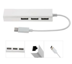 Yüksek Hızlı Konektörler USB HUB Tip C - Ethernet Adaptörleri 3 Bağlantı Noktaları RJ45 10100Mbps Ağ Kartı LAN Adaptörü MacBook1716983 için USBC