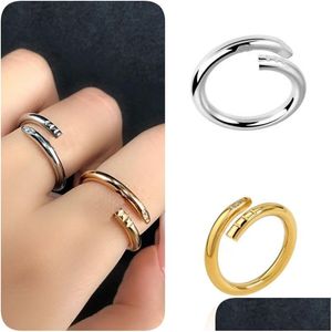 Bant halkaları Kadınlar için Sevgi Diamond Ring Tasarımcı Finger Nail Mücevher Moda Klasik Klasik Titanyum Çelik Altın Sier Gül Renk Boyut Drop Deli OTQSW