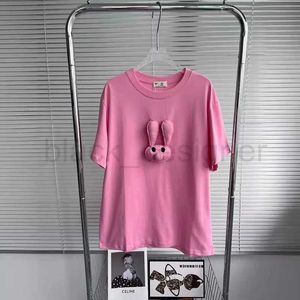 Женская футболка дизайнер MM Family 24SS Новая розовая фронтальная 3D-кроличья кукла Back Sparkling футболка 91rj