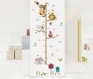 Orman hayvanları aslan baykuş kuş evi ağacı yükseklik ölçüsü duvar sticker çocuklar için poster büyüme grafik ev dekor dekal6827467