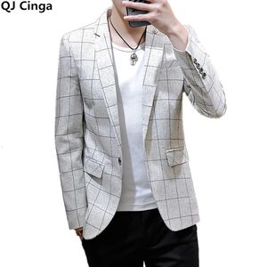 Kapalı Beyaz Erkek Ekose Takım Ceket Bahar ve Sonbahar Terno Maskulino İş Gündelik Blazer Homme Moda İnce Ceket 240507