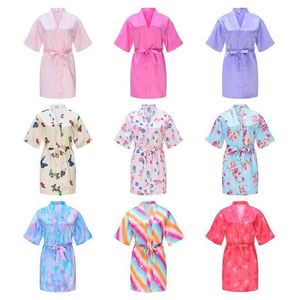 Пижама новая твердая девушка окрашенная шелковая одежда цветочница цветочниц кимоно платье свадебное платье короткое ванная комната пижама детская пижама+пояс вечернее платье горячее продажи 2405