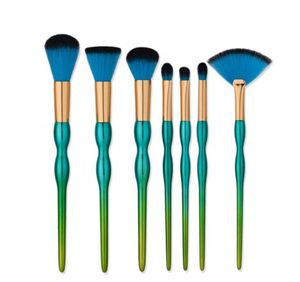 7pcsset Pro Makeup Brushes Set Foundation Blending Powder Tears Teantour Contour Concealer Blush Brow Brush Green Blue Color181f3740290