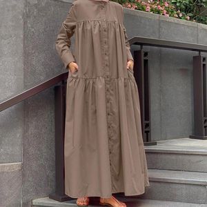 Sıradan Elbiseler Kadın Müslüman Elbise Vintage hırka standı yakalama uzun kollu maxi parti bornoz büyük boy sağlam gömlek