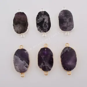 Подвесные ожерелья натуральный камень аметист золотистого фиолетового хрустального разъема