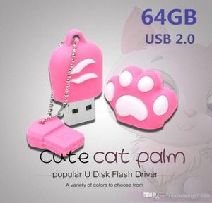 HK Cat Paw Şekli USB 20 Flash Drive Yenilik Pendrive Bellek Çubuğu Depolama 8G64G1922779