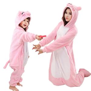 Domuz Onesie Yetişkinler Hayvan Unicorn Kigurumi Pijamalar Pijamalar Kadın Erkek Kış UNISEX Aslan Panda Kostümleri Çocuk Kedi Flanel Pijama 240507