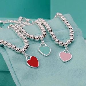 S925 Gümüş Tiffanyjewelry Kalp Kolye Kalp Emaye Mavi Kalp Aşk Boncuk Moda Bilezik Bilezik 16-19cm Ayarlanabilir