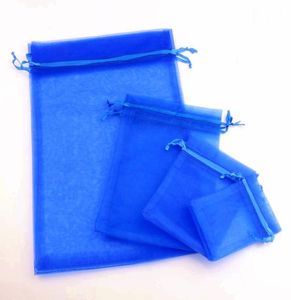 Kraliyet Mavi Organza Takı Hediye Poşetleri Düğün iyilikleri için torbalar 7x9cm 9x11cm 13x18cm boncuklar 100pcslot5476219