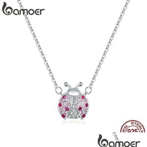 Kolye Kolyeler Bamoer Orijinal 925 Sterling Sier Pembe CZ Lady Bul Böcek Zinciri Kolye Kadınlar İçin 45cm Çocuk Hediyeleri Güzel Takı Damlası Dhtku