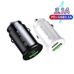 3.1a Araba Şarj Cihazı Hızlı Şarj Beyaz Siyah Çift Port Mini Araba Telefon Güç Adaptörü PD 20W USB Tip C Şarj Araç Şarj Cihazı