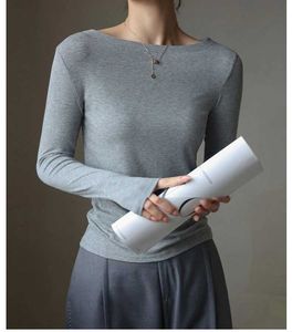 Erkek Tişörtleri Sonbahar Kadın T-Shirt Modüler Katmanlı Üst Renk Seksi Diagonal Boyun Klasik Egant Koreli Kış For C5401 H240508