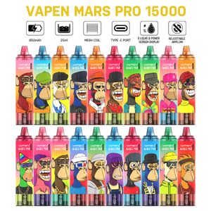 EU Toptan Vapen Mars Pro Tornado 15000 Pufs Puffs 15K Shisha Tek Kullanımlık Vape Cihaz 25ml 0/2/5% 850mAh Pil Ejuice Hava Akışı Şarj Edilebilir LED LED ekran Akıllı Vape