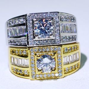 Новое прибытие оригинальное Desgin Hot Sale Luxury Jewelry 10KT Whitegold, заполненные круглыми порезами белый топаз CZ Diamond Gemstones Men Cring Dired Box 3086