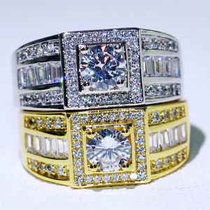 Новое прибытие оригинальное Desgin Hot Sale Luxury Jewelry 10 кт Whitegold, заполненное круглым нарезанным белым топазом CZ Diamond Gemstones Men Ring Gift Box 207Q