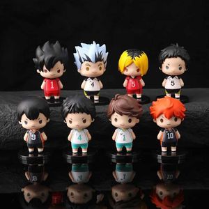 Eylem Oyuncak Figürleri 8pcs/Set Haikyuus eylem figürü q versiyonu Kenma Kozume Shoyo Hinata Kotaru Bokuto Yu Nishinoya Voleybol Model Dolls T240506