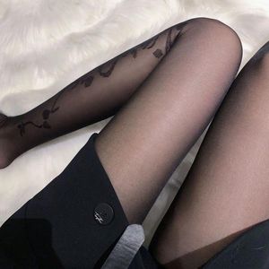 Kadın Çoraplar Siyah Çoraplar Giyinir Nakış Çiçek Dövme Deseni JK Tayt Vücut Baskı Külotlu çorap kadın