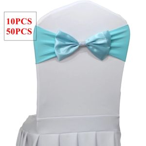 Sashes Tiffany Color Lycra Stuhl Band Spandex Sash mit Satinbogen für Stuhl Cover Event Hochzeitsfeier Weihnachtsdekoration