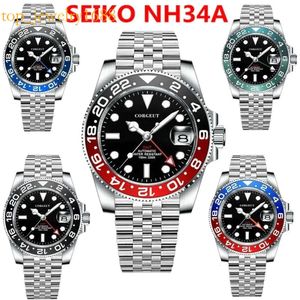 Наушники NH34 Механические наручные часы 10BARS GMT WATE Corgeut Brand Jubliee Sapphire Glass Men Men Watching Luminous Reloj Hombre