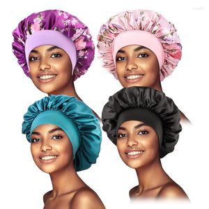 Berets 4pcs Женщины Satin Bonnet Elastic Wide Band Night Sleep Hat Hate Haul Hair Cover Обертка Curly Beauty Chemo Cap Cap