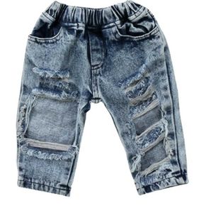 Kot yeni bebek çocuk kızlar yaz gündelik pantolon uzun denim kot yırtılmış yama moda 1 adet kız tozlukları h240508