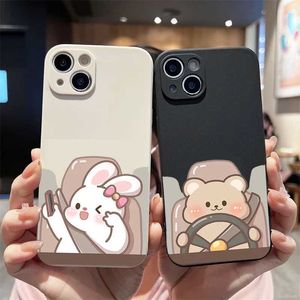 Cep Telefon Kılıfları Komik Bunny Bear Lovers İPhone 11 12 12 15 Pro 13 Mini X XS Max Xr 7 8 14 Plus Iphone 11 J240509 için Yumuşak Eşleştirilmiş Kapak